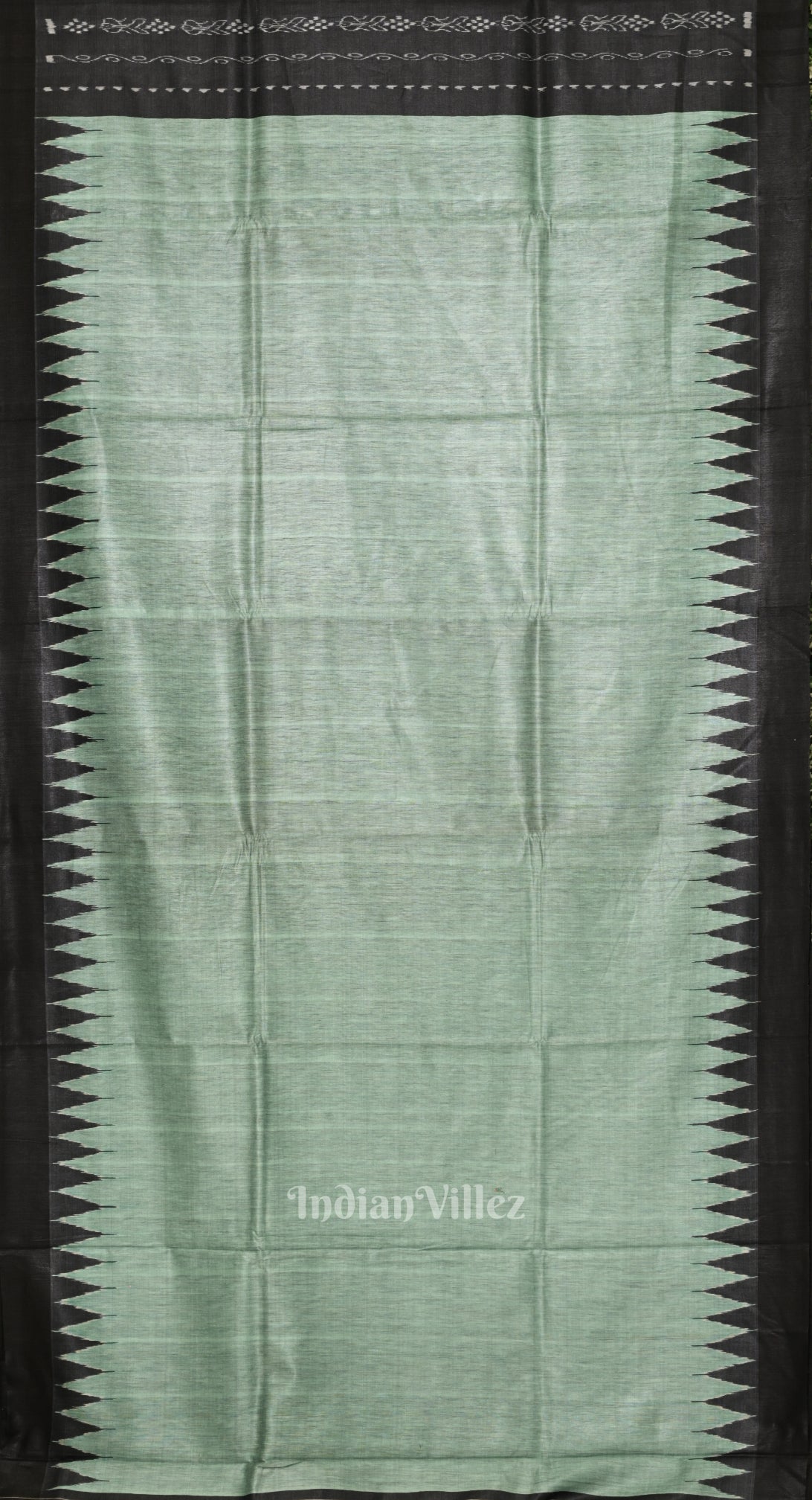 Sage Green Tussar Silk Saree with Black Border & Anchal