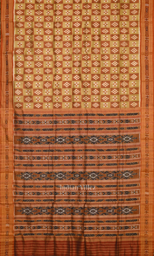 Olive Green Mustard Yellow Pasapali Odisha Ikat Khandua Silk Saree