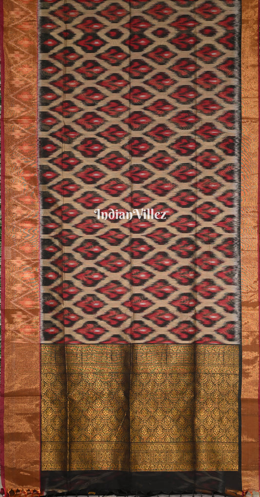 Maroon Golden Red Pochampally Ikat (Sico) Saree
