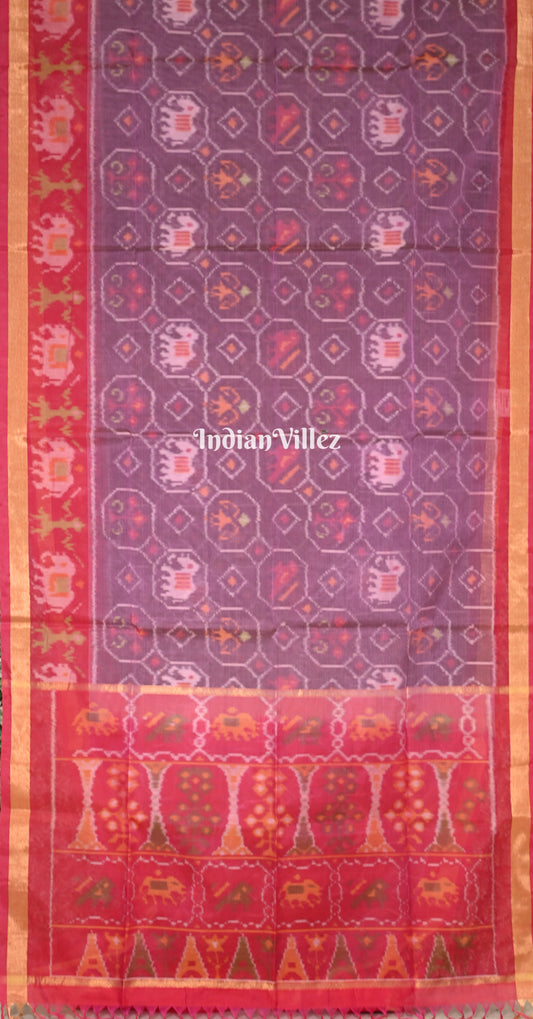 Plum Purple Red Pink Pochampally Ikat (Sico) Saree