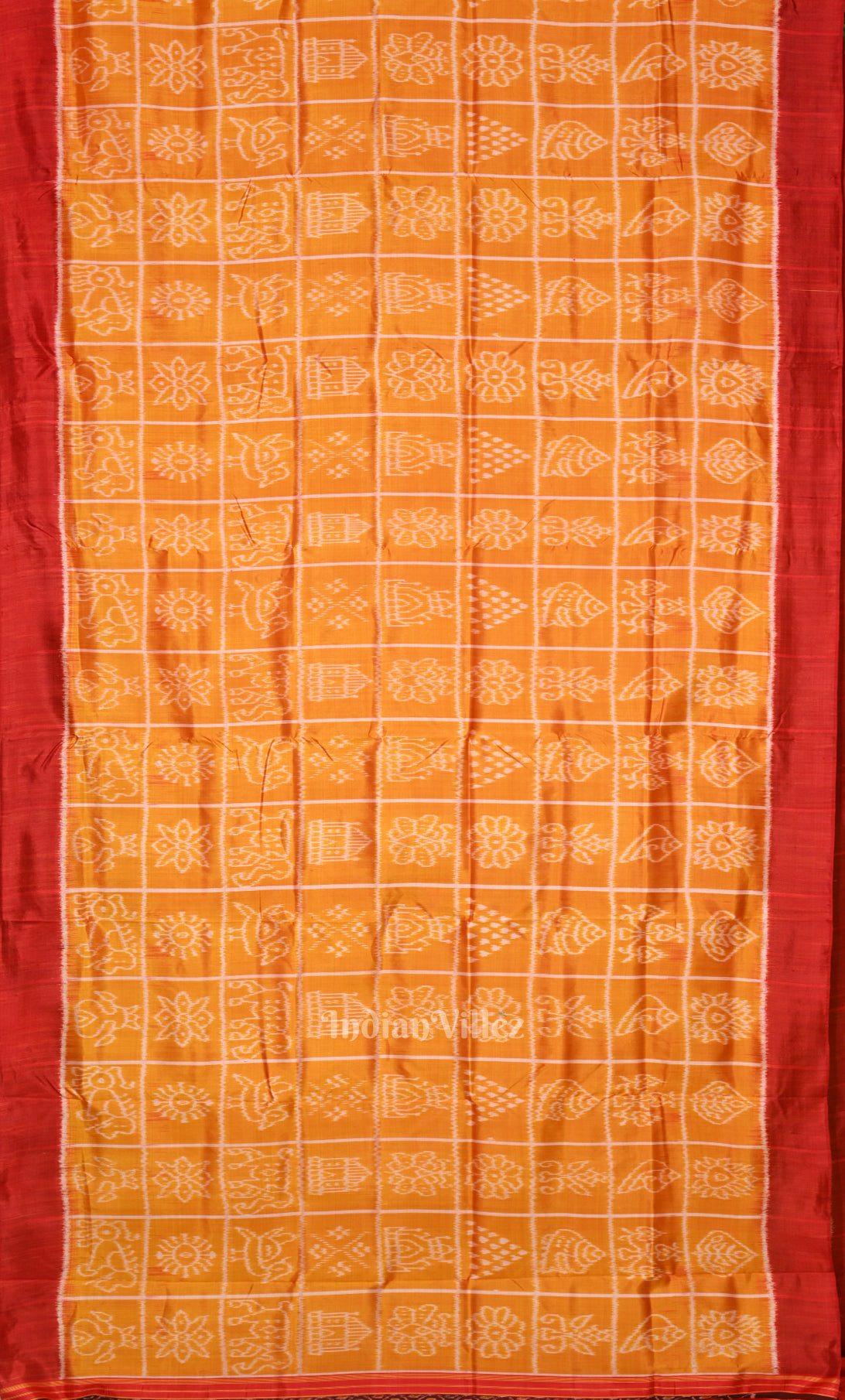 Mustard Yellow Red Nabakothi Odisha Ikat Contemporary Designer Silk Saree 