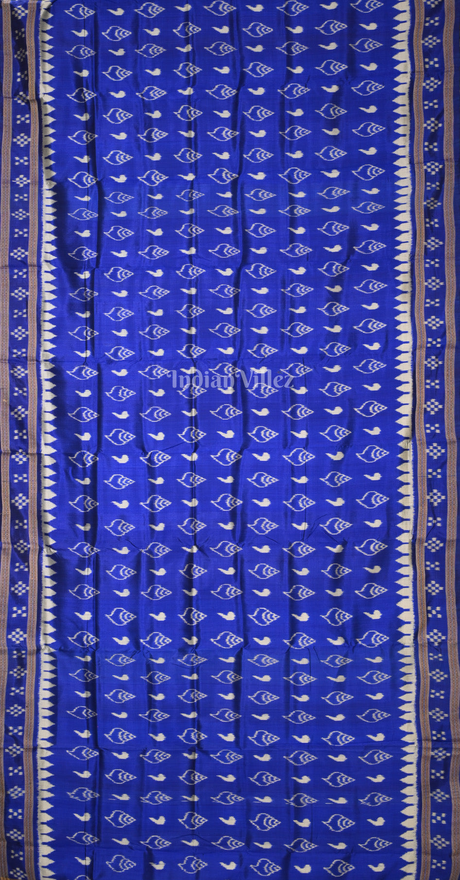 Royal Blue Sankha Motif Odisha Ikat Khandua Silk Saree with Double Pasapali Border