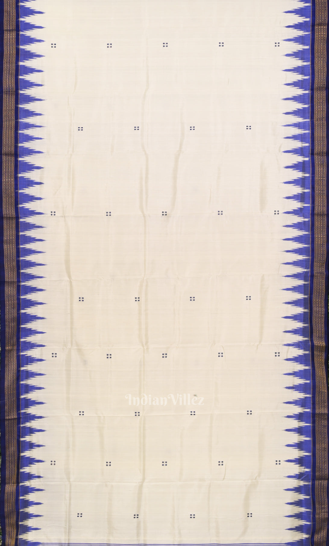 White Indigo Blue Buti Design Odisha Ikat Khandua Silk Saree