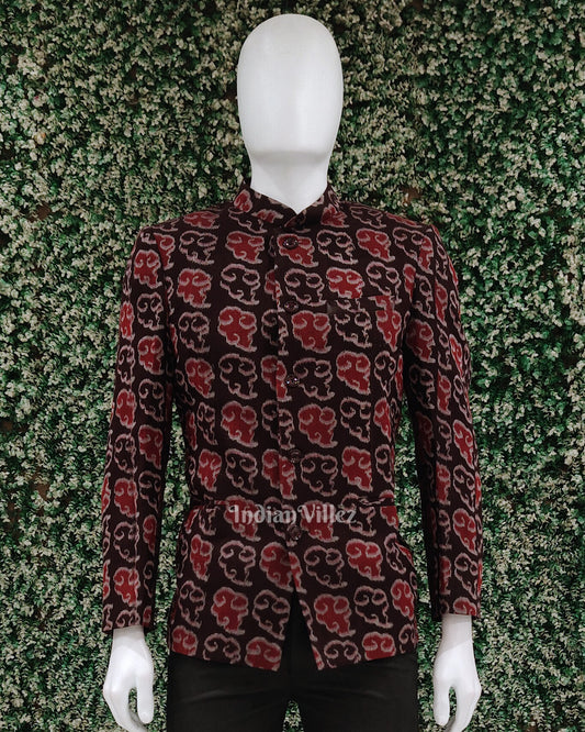 Coffee  Brown Jodhpuri bandhgala Odisha Ikat Men's Casual Blazer