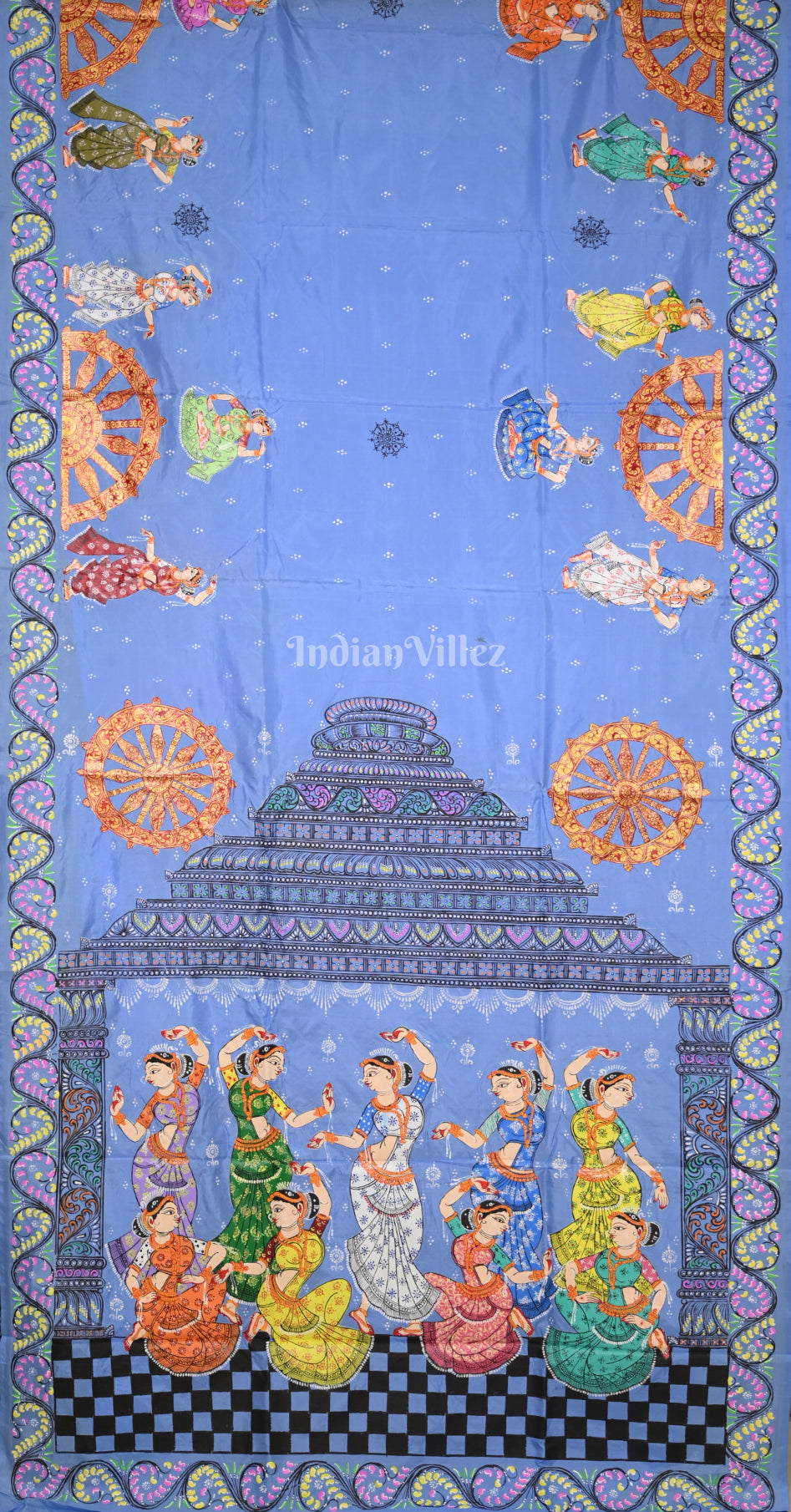 Sky Blue Nartaki Konark Temple Hand-Painted Pattachitra Saree 