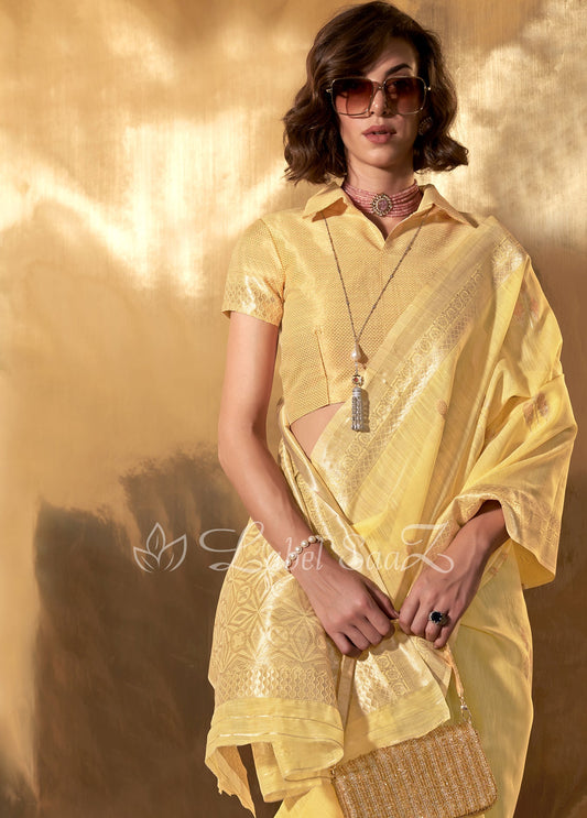 yellow Handwoven Linen Saree 