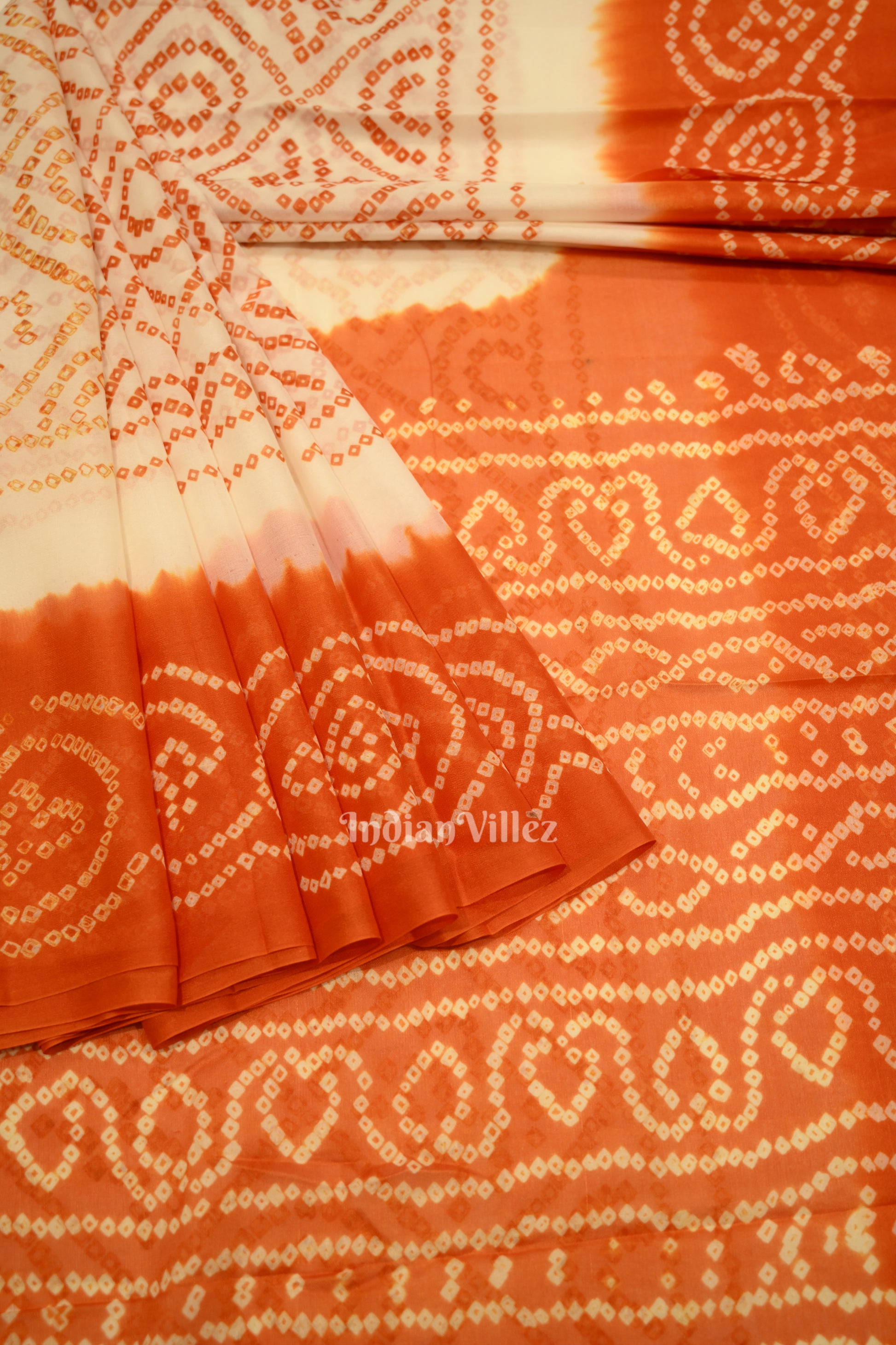 White Orange  Khaddi Georgette Banarasi Bandhani Saree