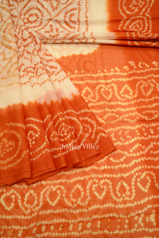 White Orange  Khaddi Georgette Banarasi Bandhani Saree