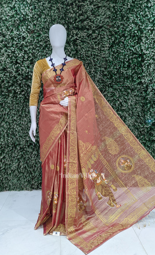 Orange Dual Tone Shringar Raas Hand- Painted Pattachitra Saree