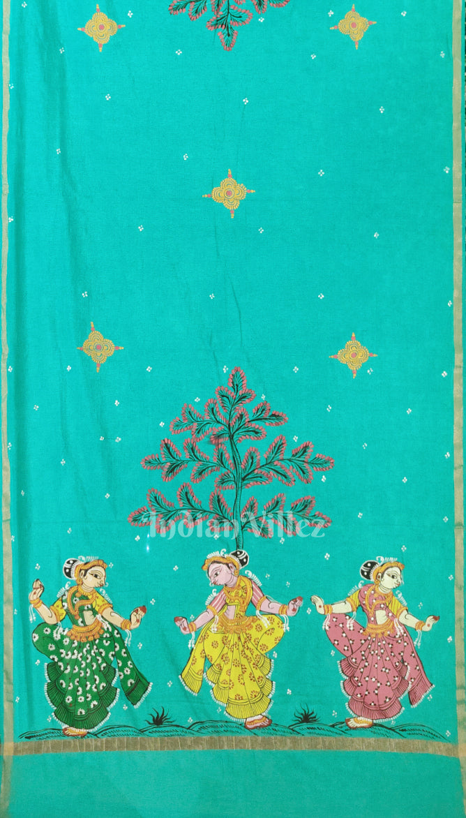 Sea Green Nartaki Theme Patachitra Chanderi Dupatta