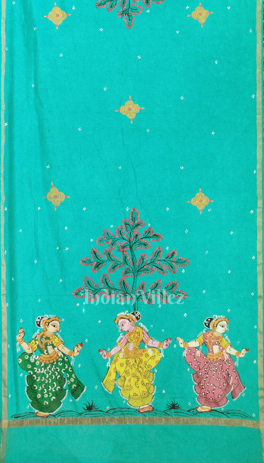 Sea Green Nartaki Theme Patachitra Chanderi Dupatta