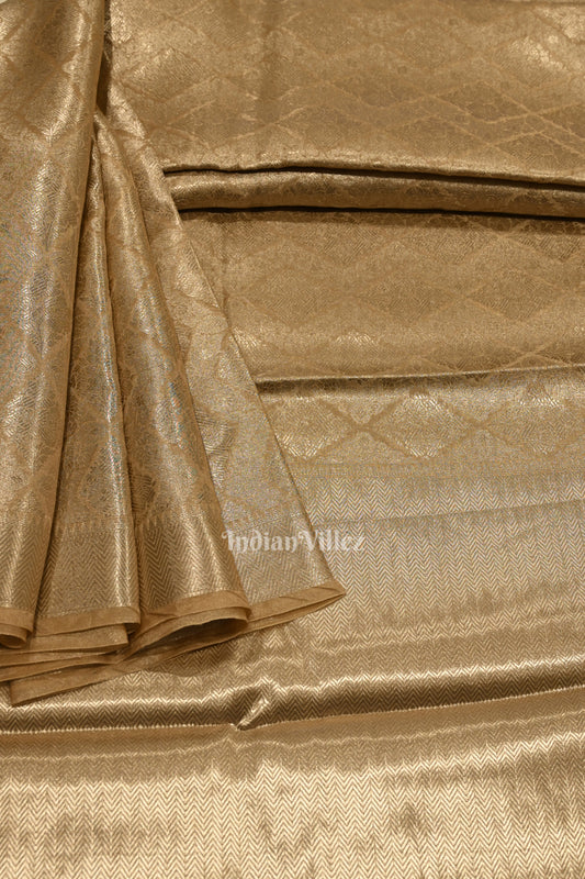  Pure Golden Zari  Floral Woven Tissue Banarasi Saree 