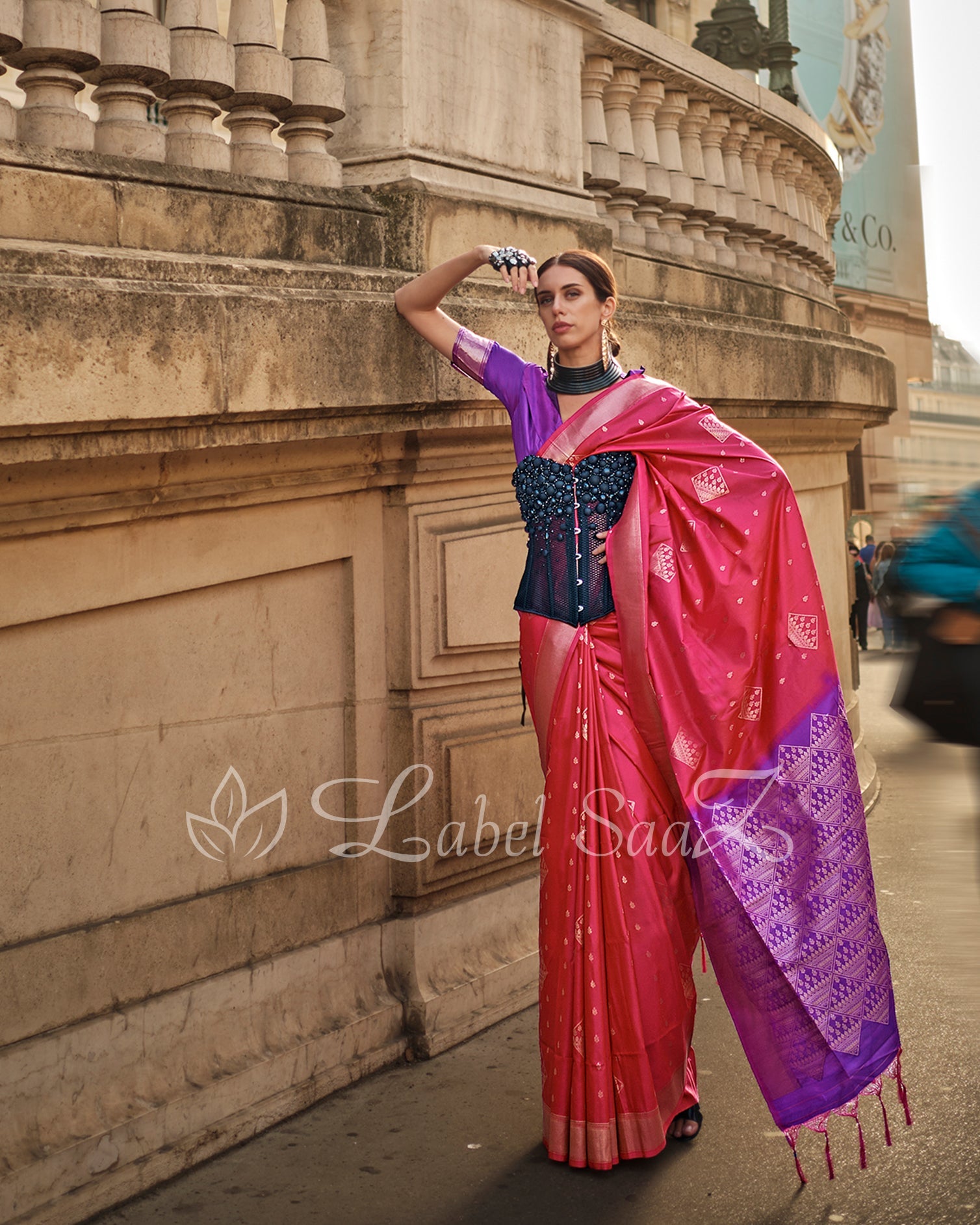  Dark Pink Purple Kanjivaram South Soft Silk Saree