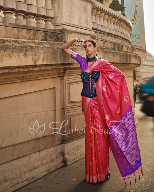  Dark Pink Purple Kanjivaram South Soft Silk Saree