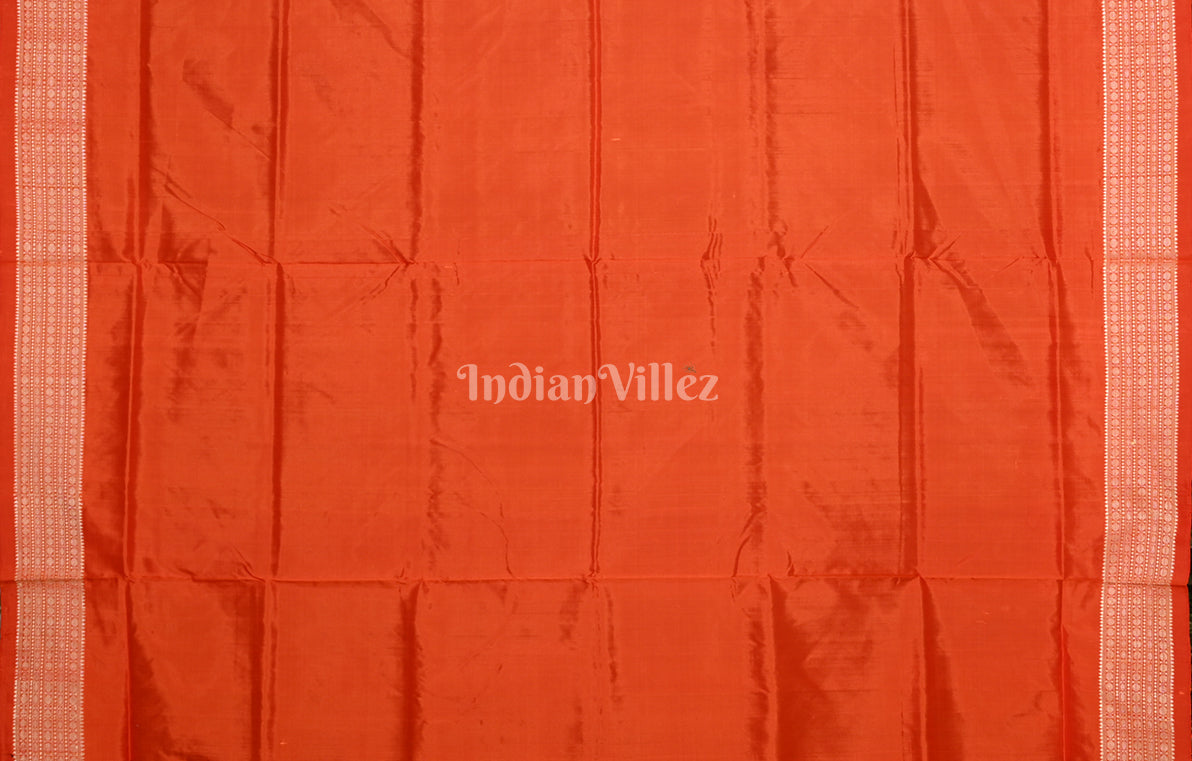 Bottle Green Red Temple Motif Bomkai Sambalpuri Silk Saree with Dolabedi Pallu