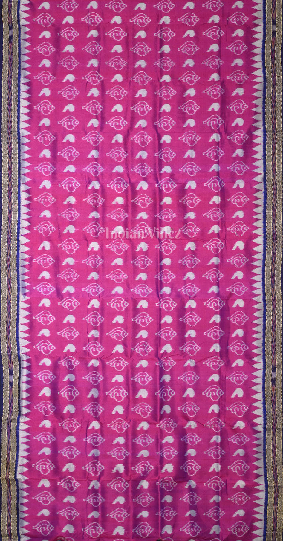 Magenta Pink Blue Sankha Motif Odisha Ikat Khandua Silk Saree with Pasapali Anchal