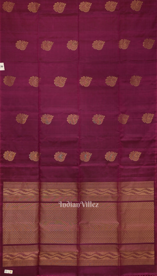 Deep Maroon With Golden Floral Design Pure Kanjivaram Soft Silk Saree