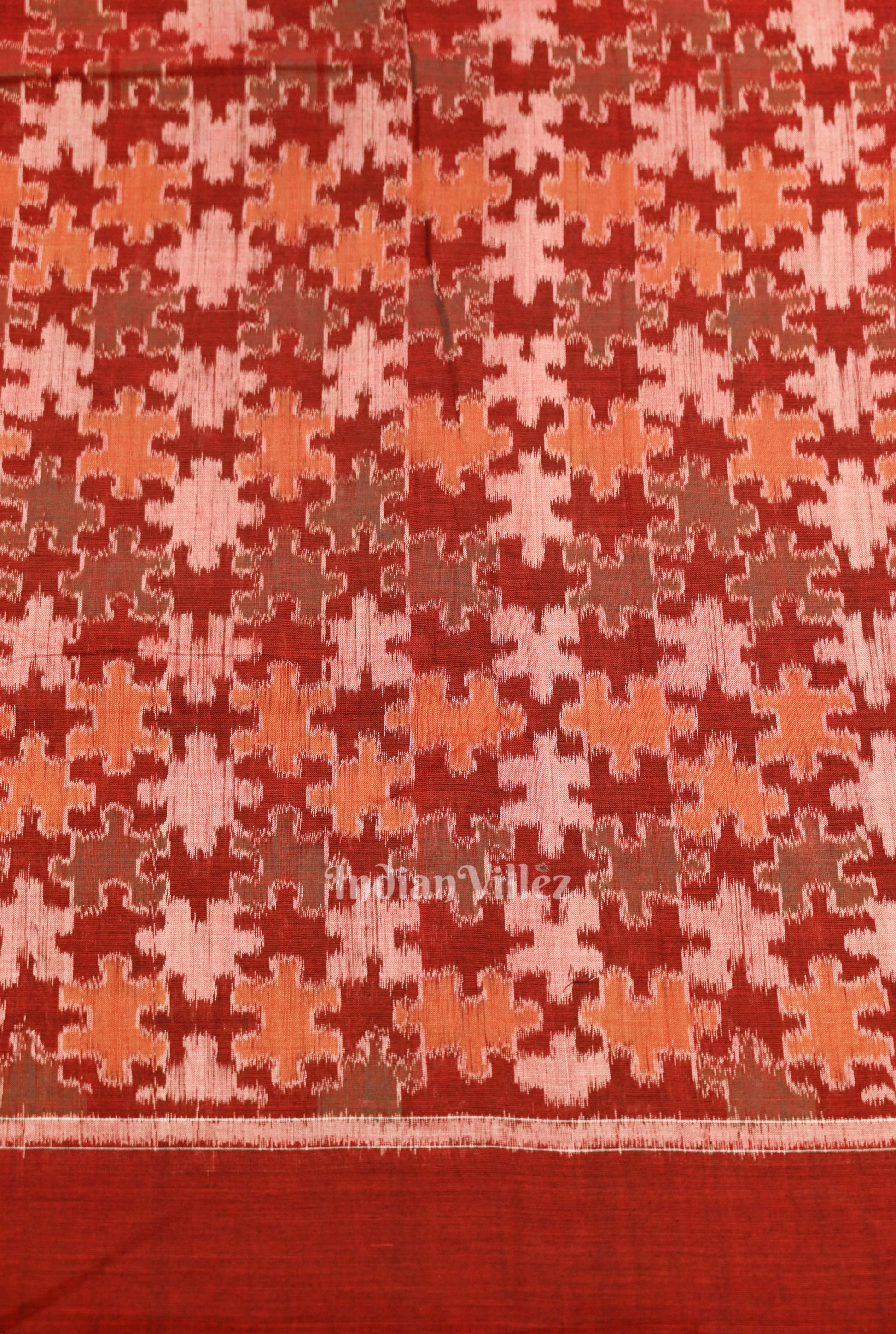 Maroon Orange Tribal Theme  Sambalpuri Odisha Ikat Cotton Fabric 
