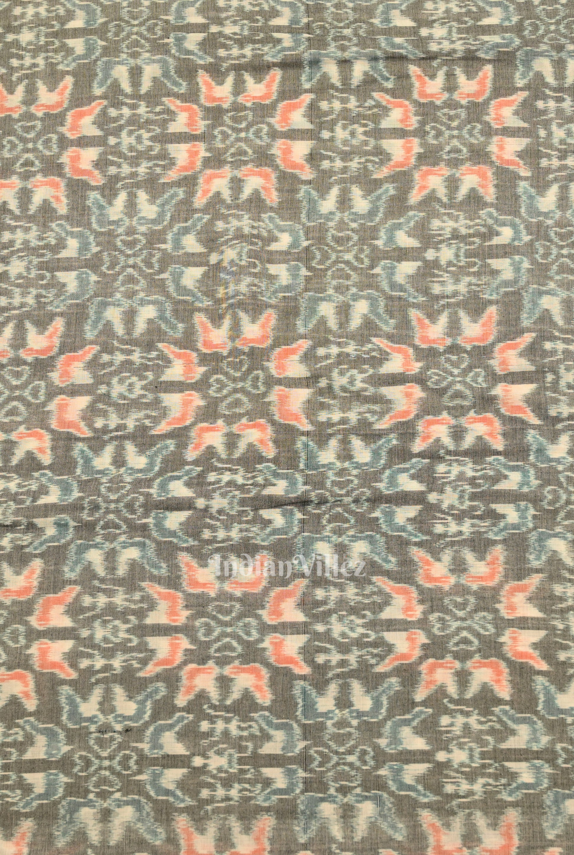 Cement Gray Tribal Theme Sambalpuri Ikat Cotton Fabric 