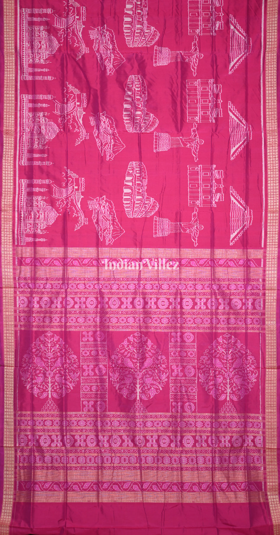 Rani Pink Natural Dyed Odisha Ikat Sambalpuri Silk Saree ( 7 Wonders of the World) 