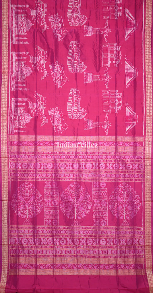 Rani Pink Natural Dyed Odisha Ikat Sambalpuri Silk Saree ( 7 Wonders of the World) 