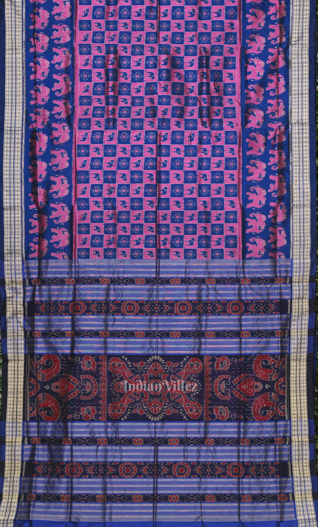 Pink Blue  Animal Motif Odisha Ikat Sambalpuri Silk Saree 