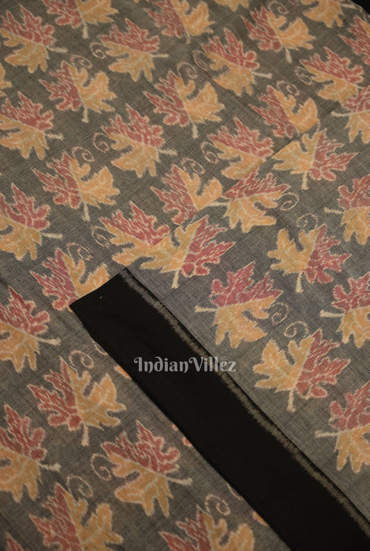 Ash Gray Autumn Leaves Sambalpuri Odisha Ikat Cotton Fabric 