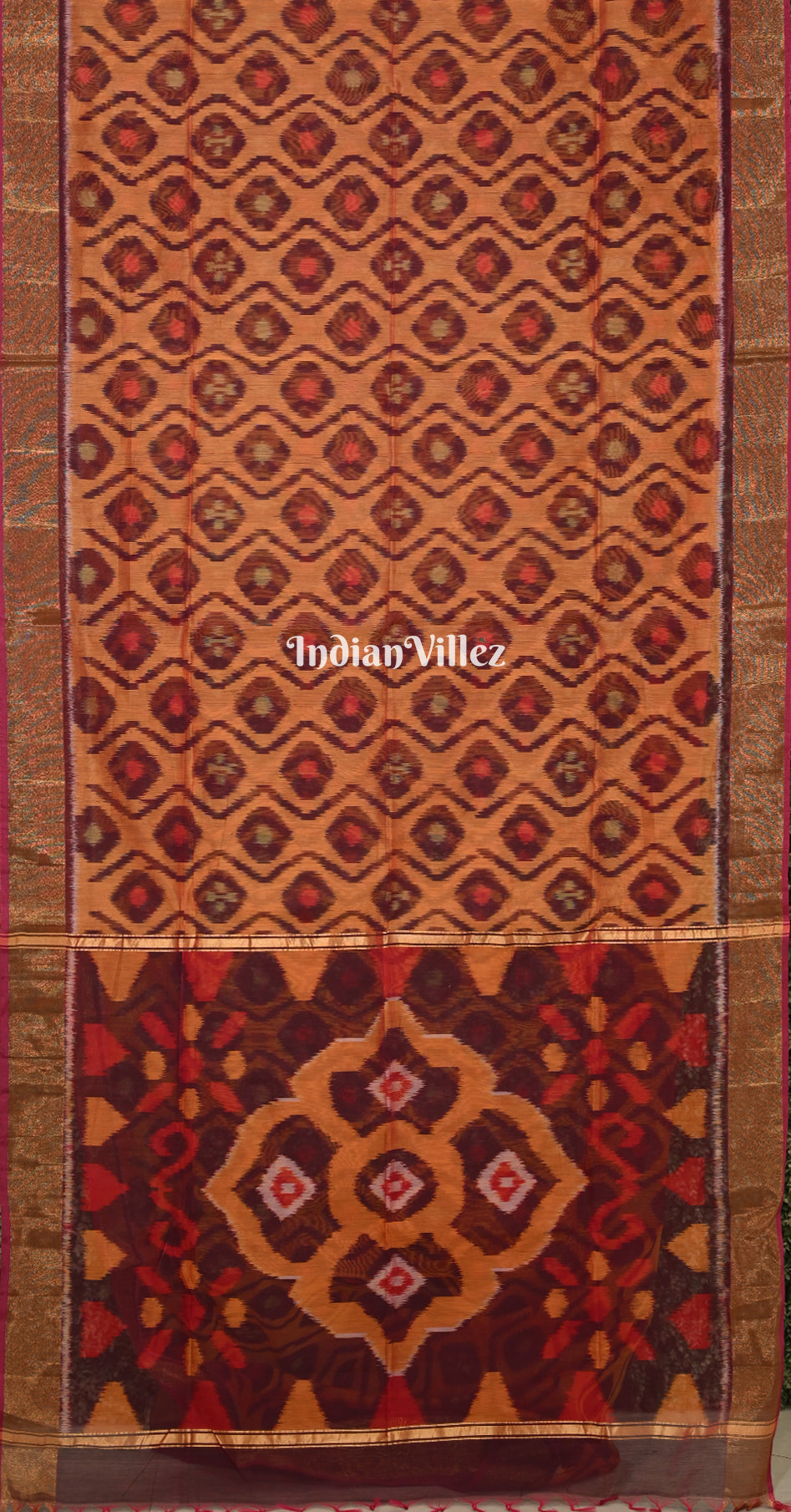 Orange Purple Pochampally Ikat (Sico) Saree