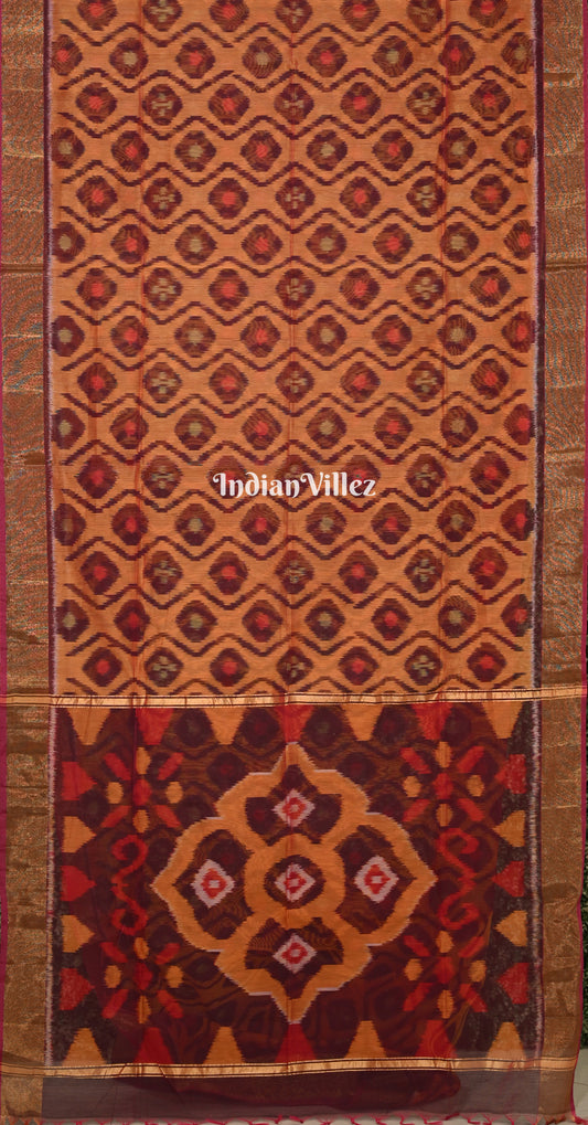 Orange Purple Pochampally Ikat (Sico) Saree