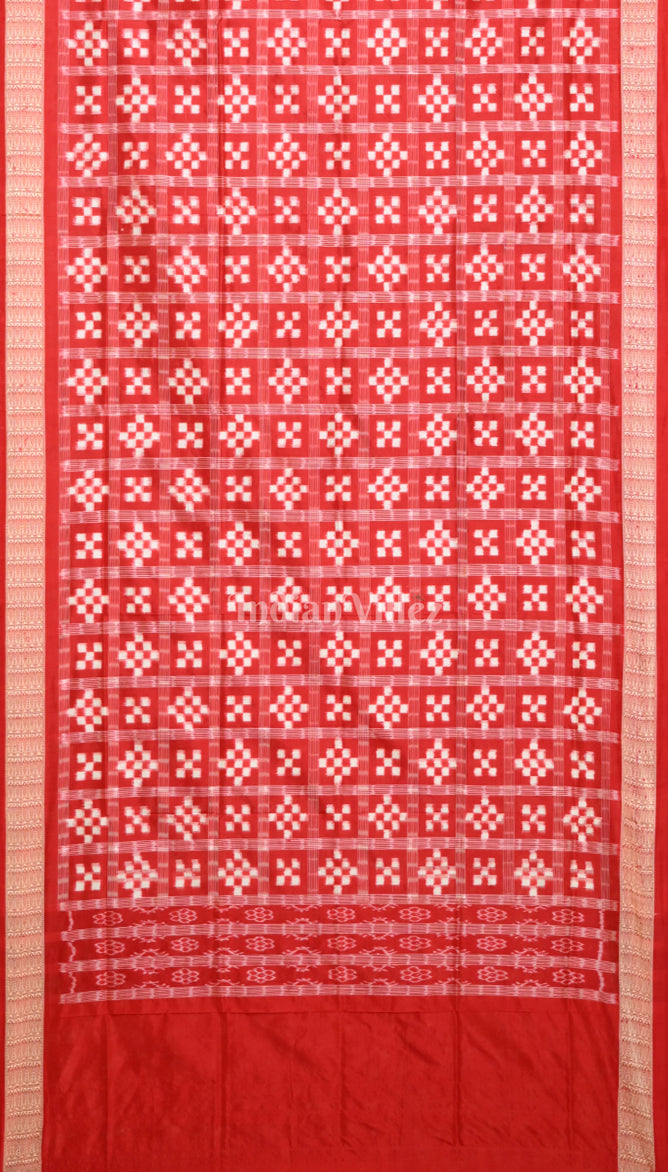 Red White Small Pasapali Theme Pure Sambalpuri Silk Dupatta