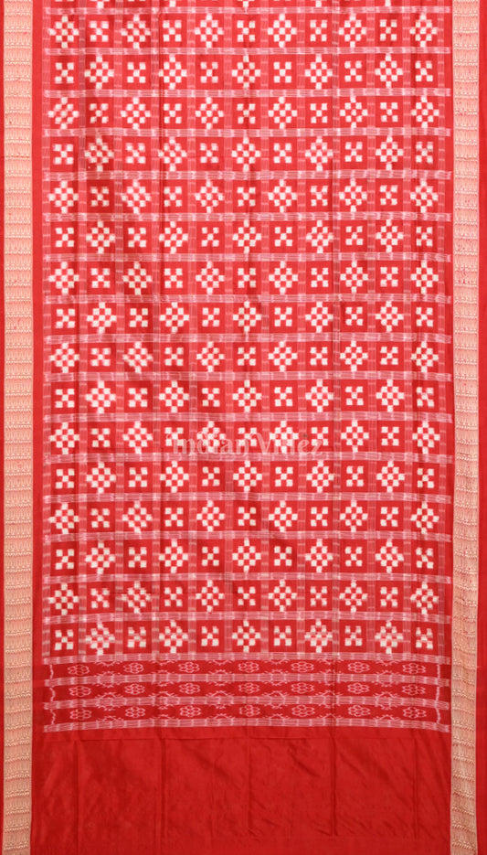 Red White Small Pasapali Theme Pure Sambalpuri Silk Dupatta