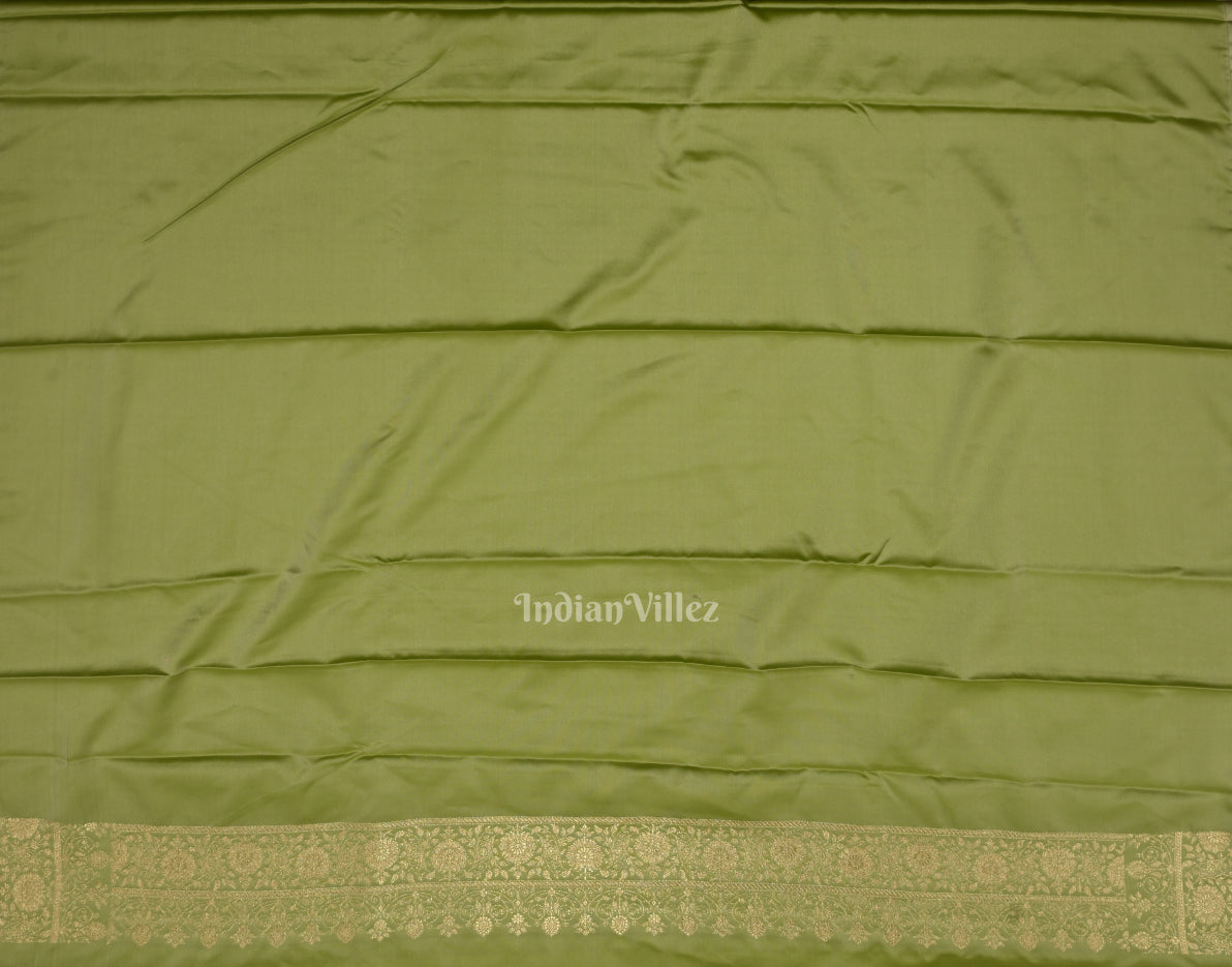Exclusive Bridal Light Olive Green Mashru Satin Silk Banarasi Saree 