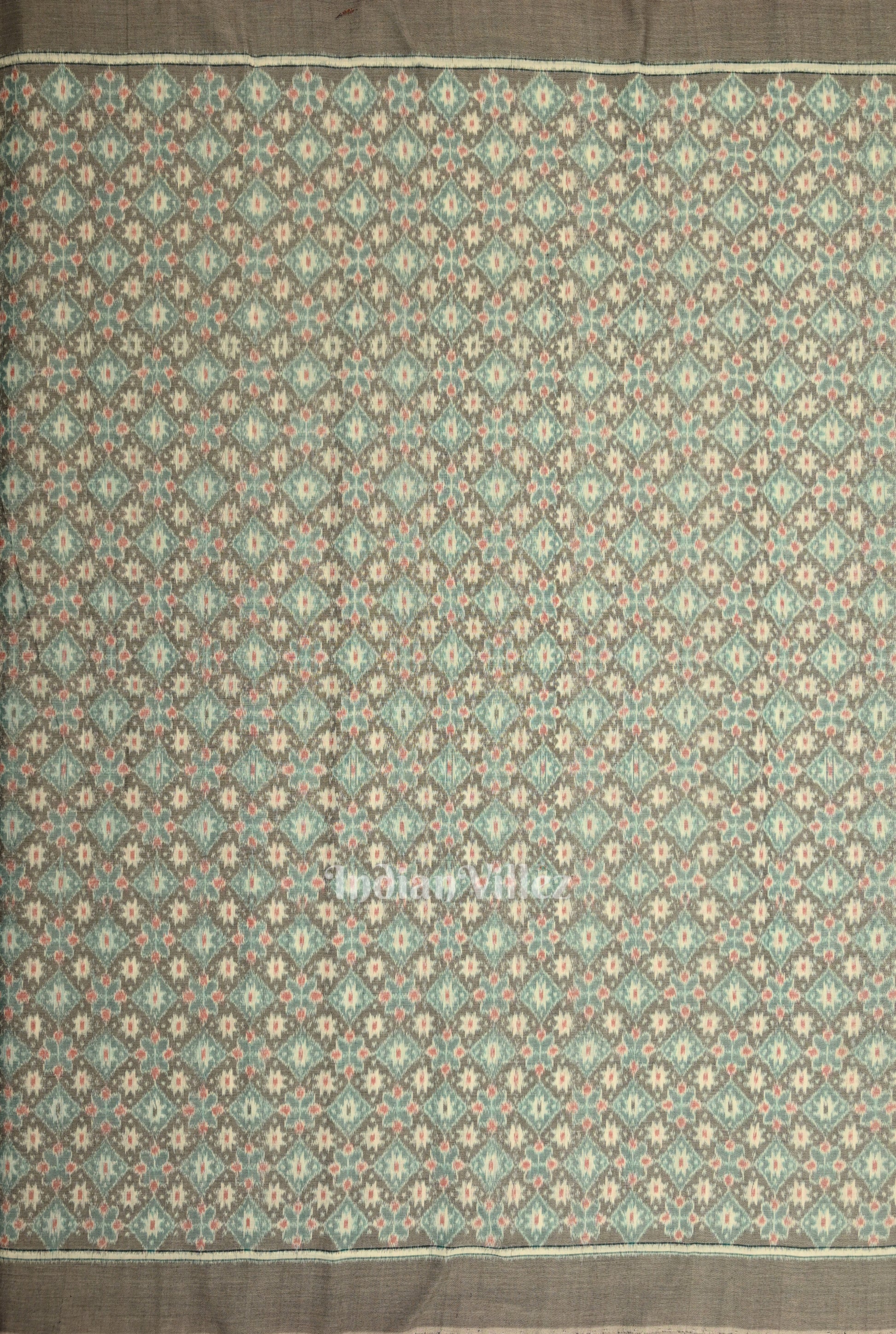 Cement Gray Floral Theme  Sambalpuri Odisha Ikat Cotton Fabric 