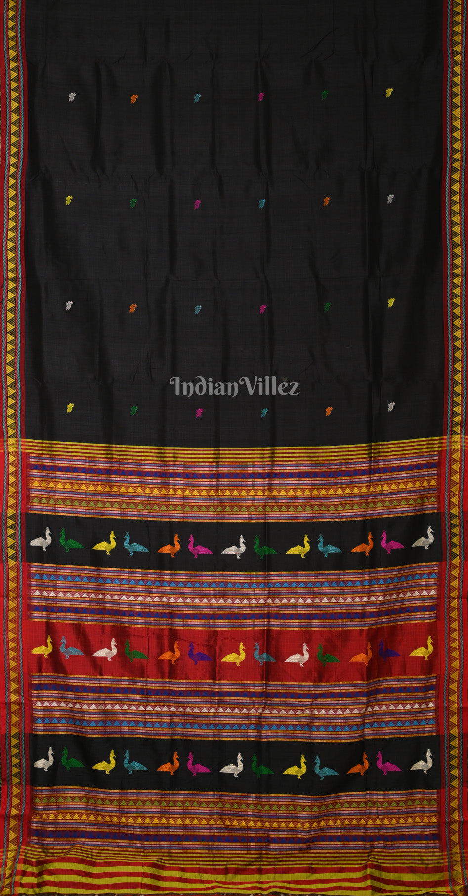 Black Red Dongria Border & Anchal Contemporary Silk Saree