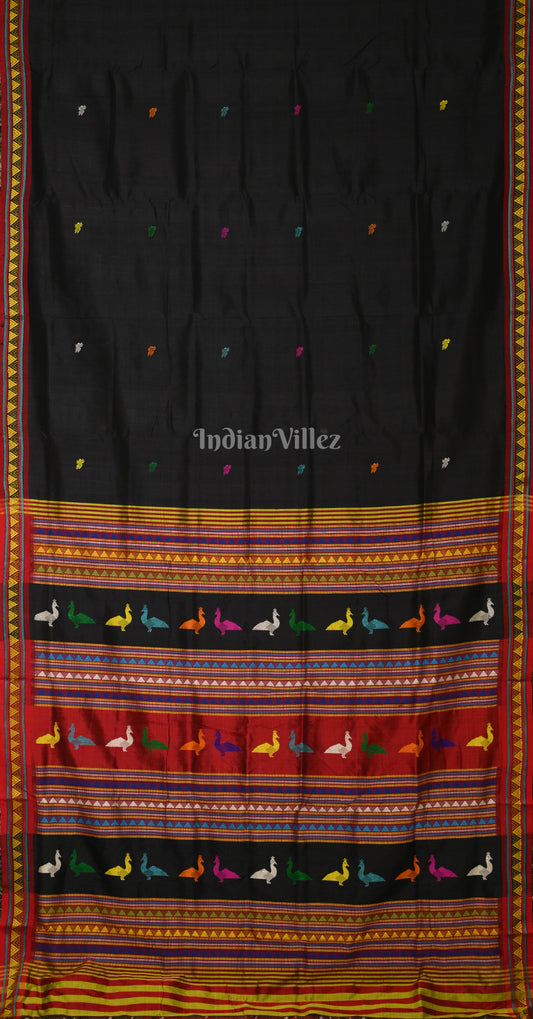 Black Red Dongria Border & Anchal Contemporary Silk Saree