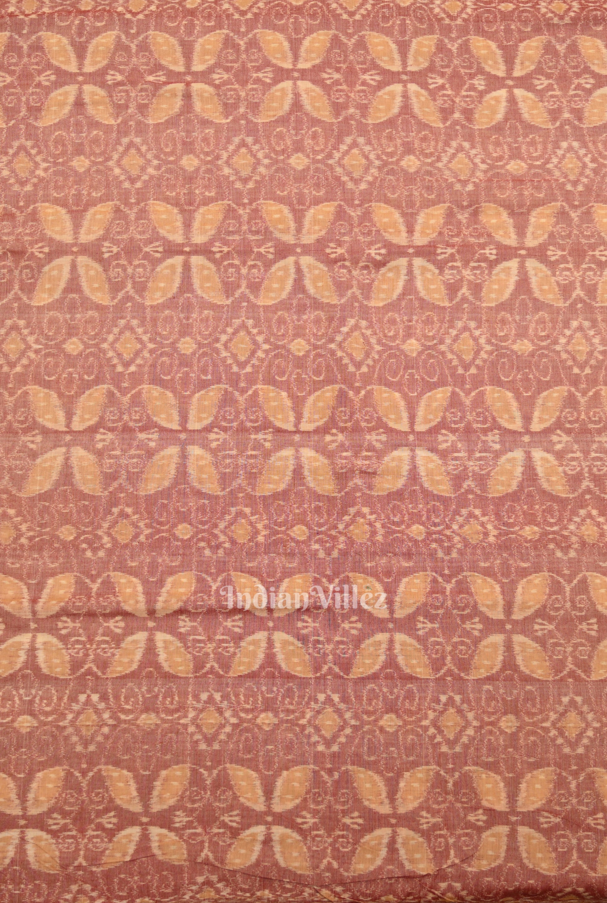 Pink Brown Floral Motif Sambalpuri Odisha Ikat Cotton Fabric 