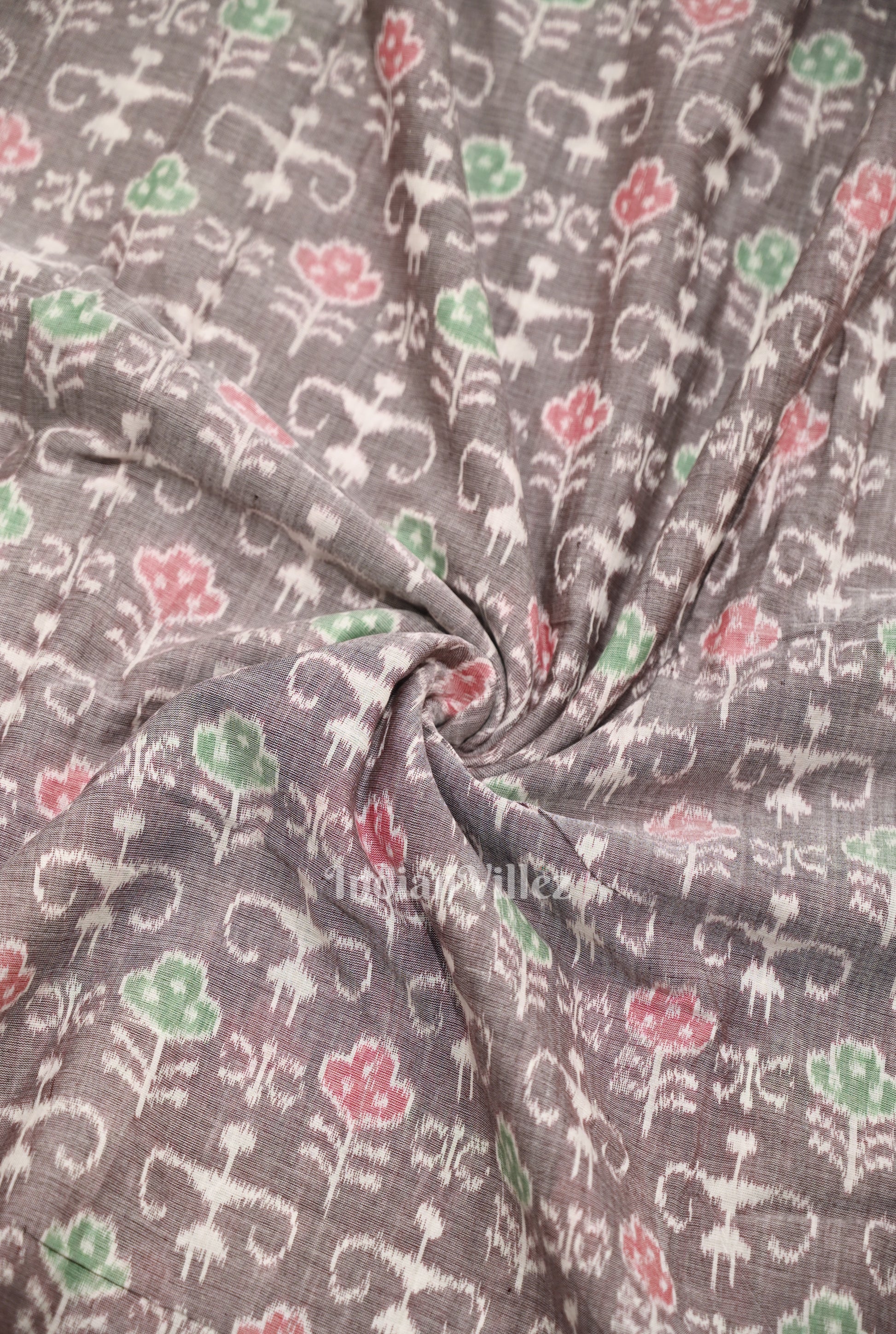 Ash Grey  Coffee Tribal Theme Sambalpuri Odisha Ikat Cotton Fabric
