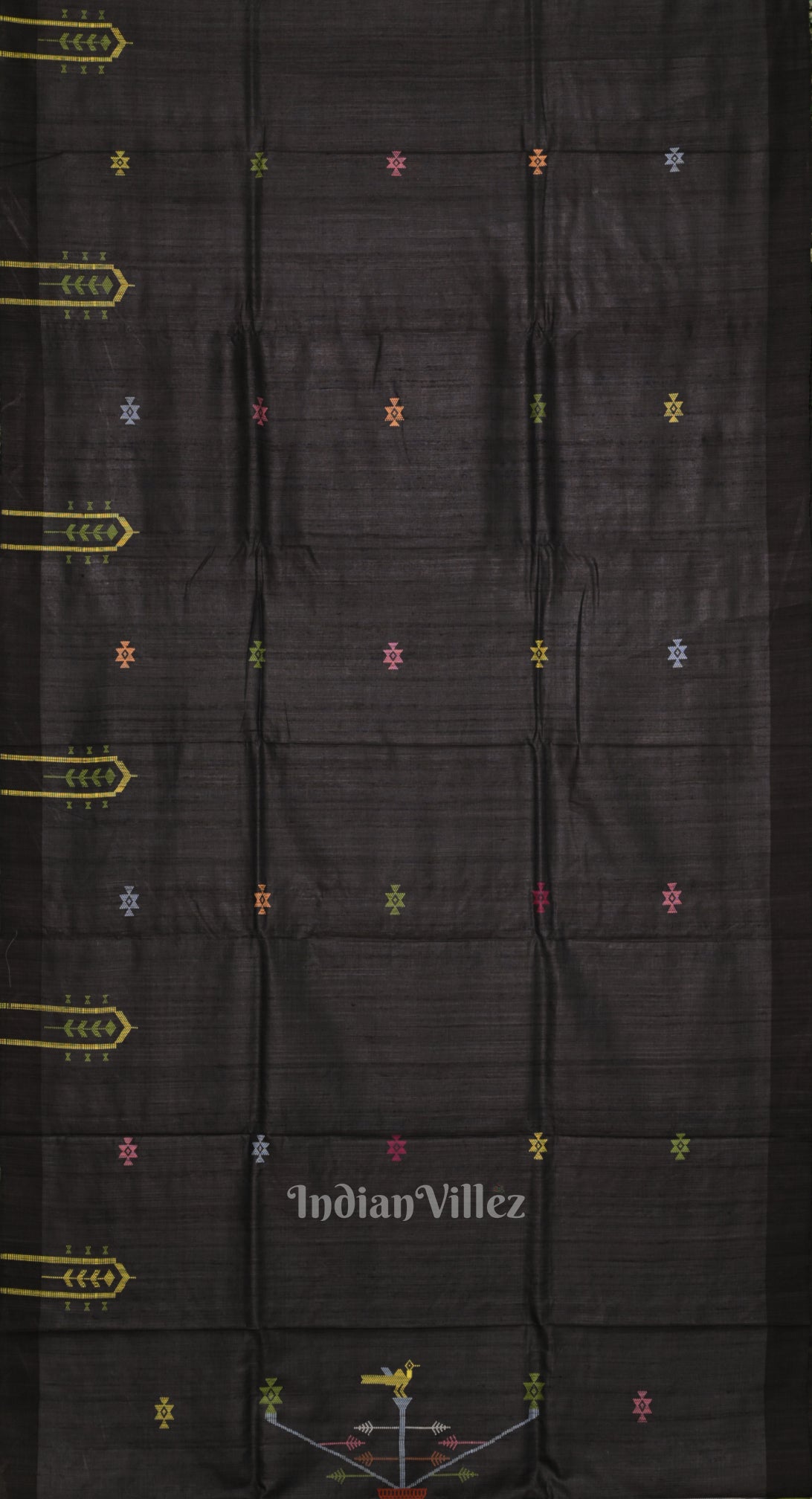 Black Tussar Silk Saree  Inspired by Ganjam Bomkai Theme