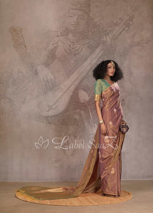 Lavender Two Tone Handloom Weaving Silk Saree