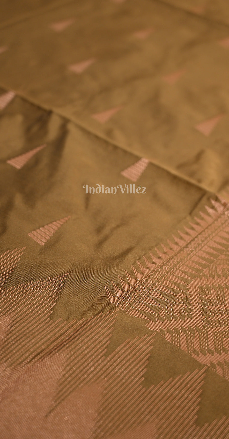 Olive Green Brown South Tussar Silk Saree 