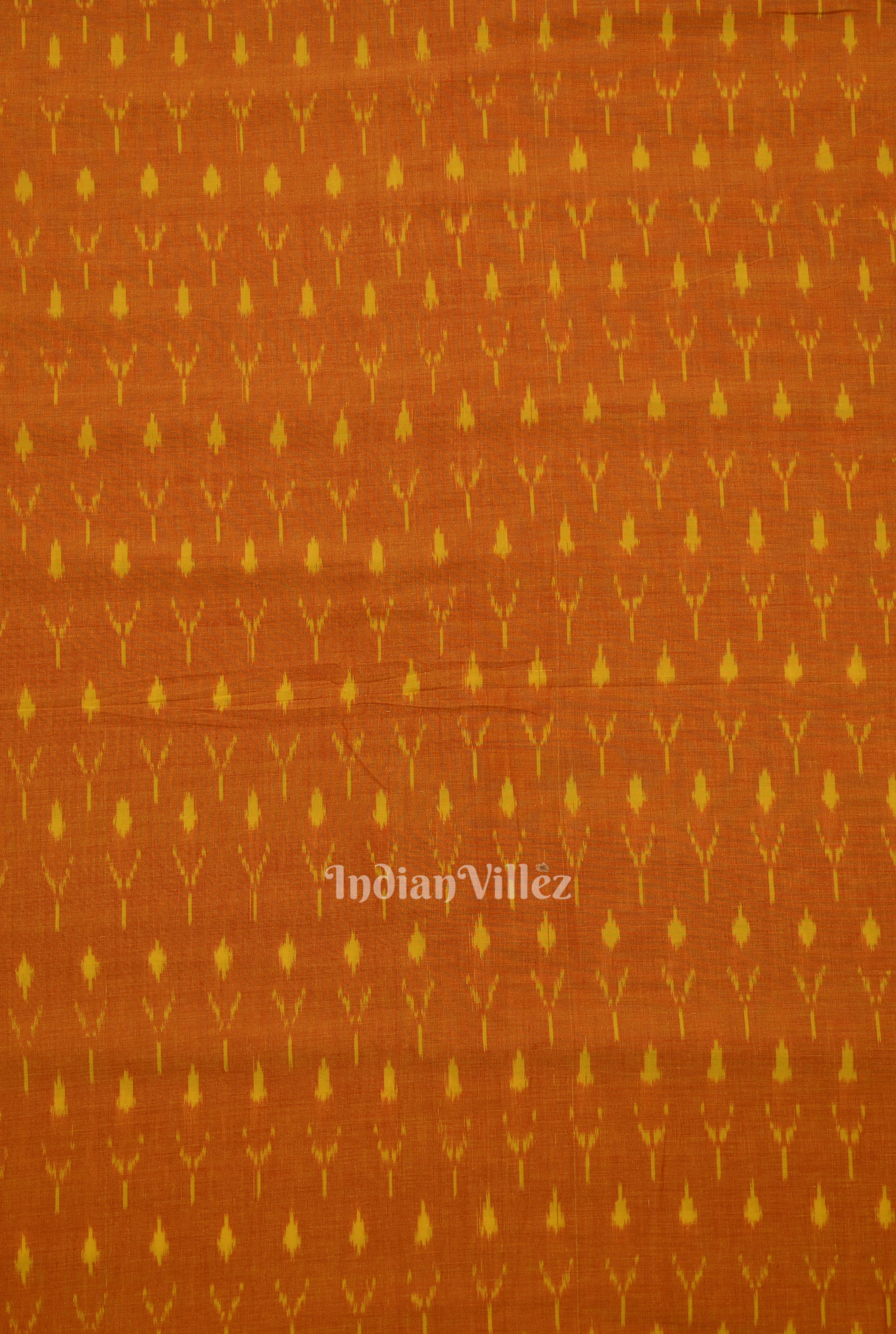 Orange Geometric Pochampally Ikat Cotton Fabric 