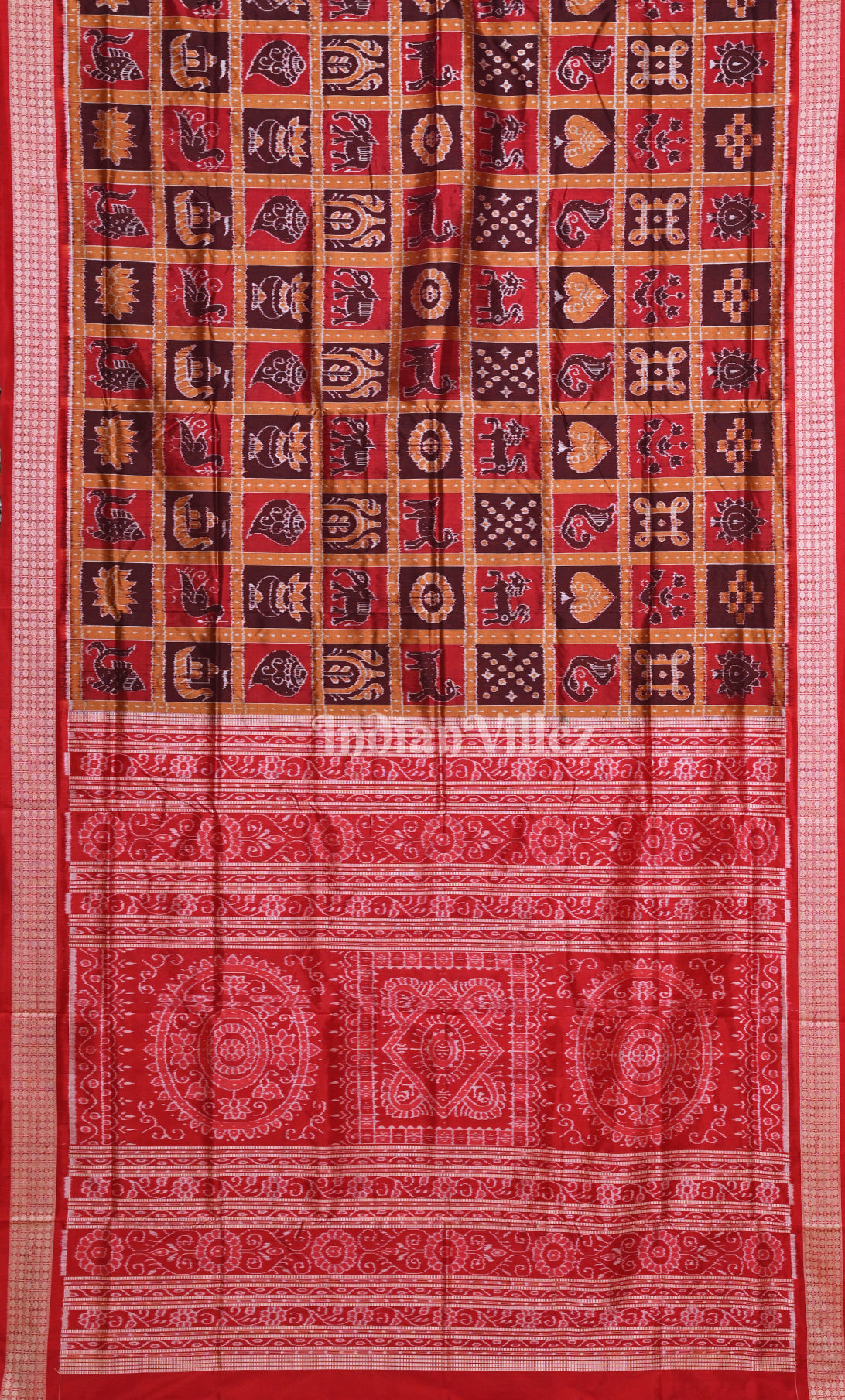 Exclusive Dark Maroon Red Nabakothi Odisha Ikat Sambalpuri Silk Saree