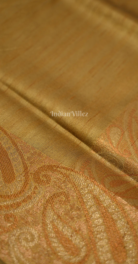 Beige Brown Tussar Banarasi Saree with Copper Zari