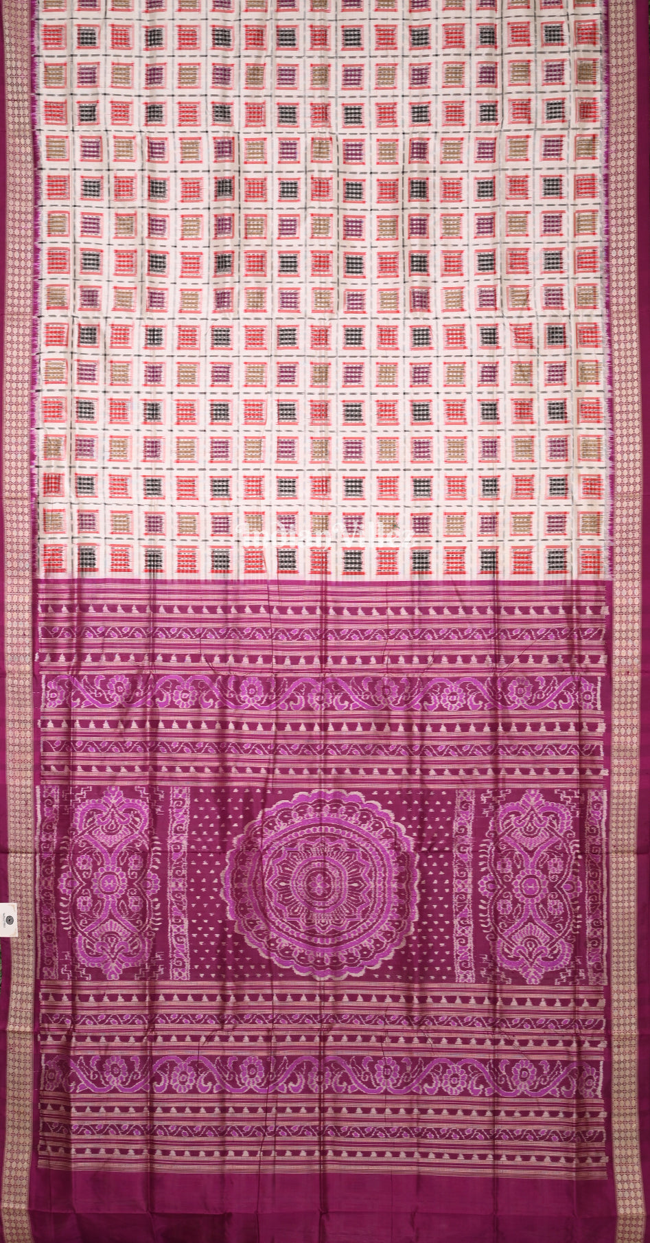 White Magenta Pink Ashwini Odisha Ikat Sambalpuri Silk Saree