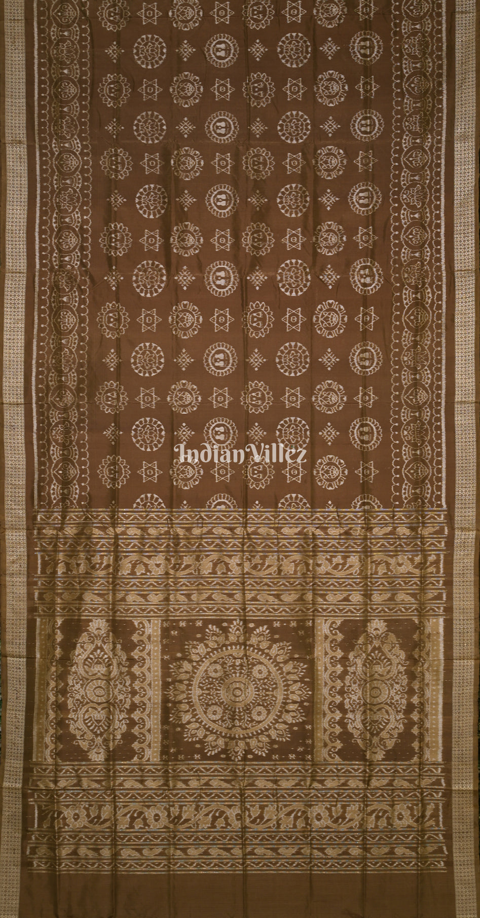 Mashroom Brown Laxmi Feet Odisha Ikat Sambalpuri Silk Saree 
