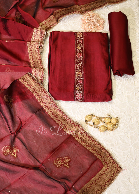 Maroon Unstitched Salwar Suit 