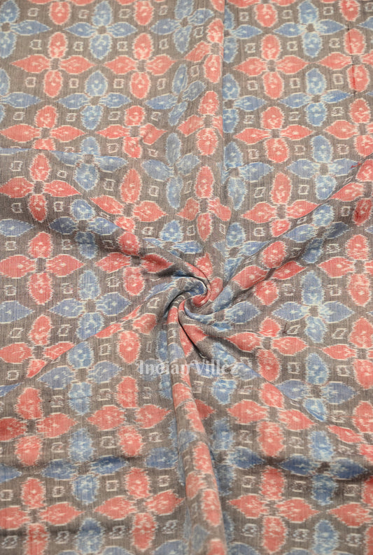 Cement Black Floral Motif Sambalpuri Ikat Cotton Fabric 