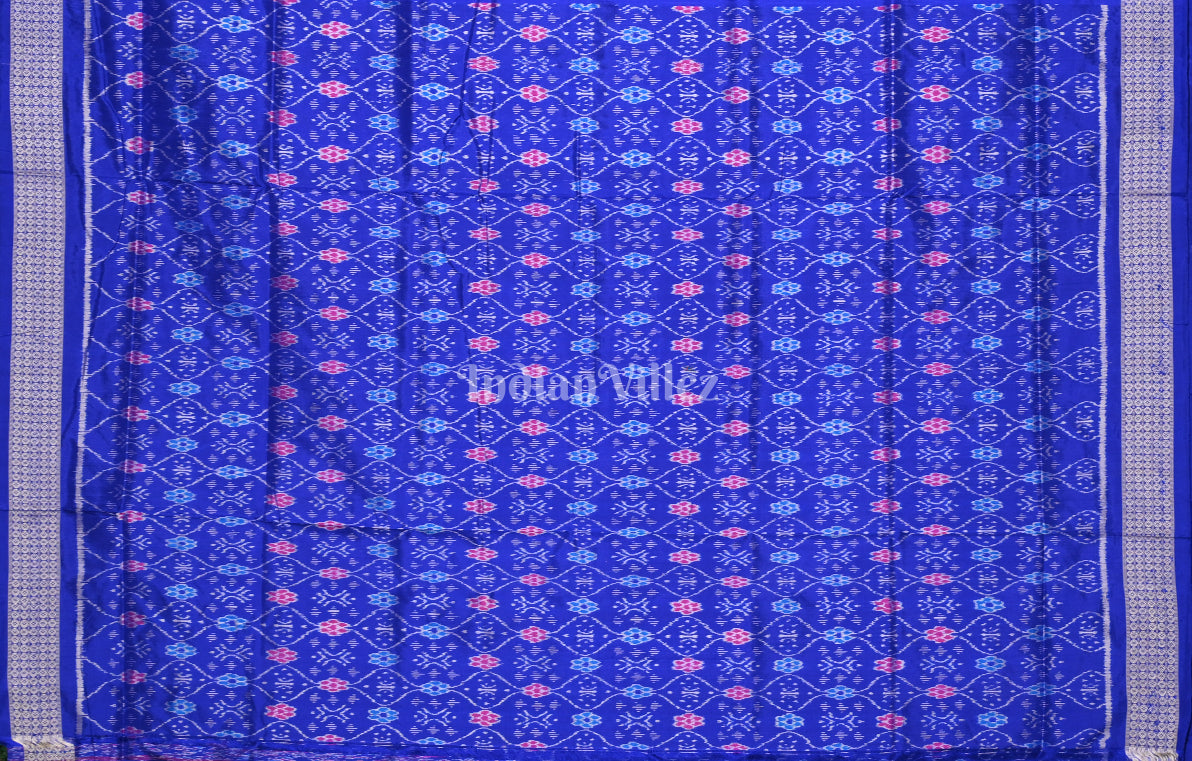 Exclusive Royal Blue Floral Motif Odisha Ikat Sambalpuri Silk Saree