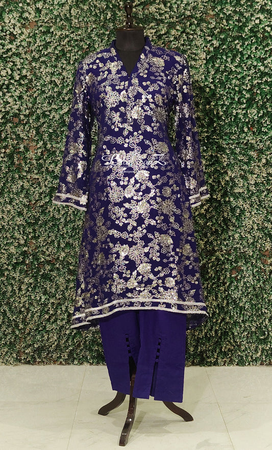 Blue Sequence Work Kurta with Pant Set and Dupatta