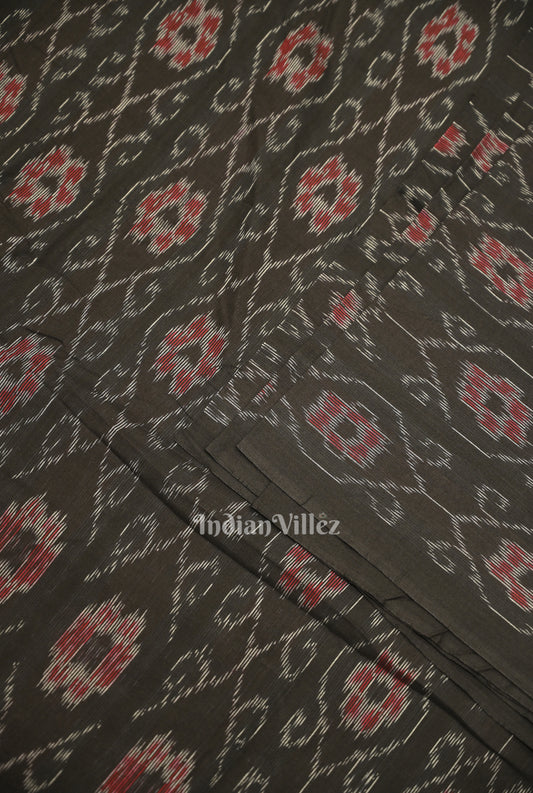 Black Floral Theme Sambalpuri Ikat Cotton Fabric 